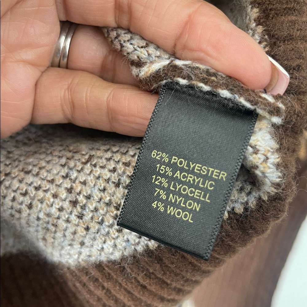HOUSE OF HARLOW 1960 Brown Mock Neckline Double Zipper Wool Blend Sweater Size S - Picture 9 of 16